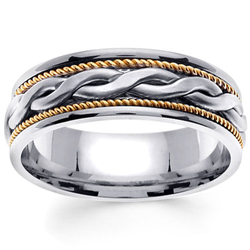 7mm 2-Strand Celtic Knot Woven Rope Men's Wedding Band - 14K Two Tone Gold
